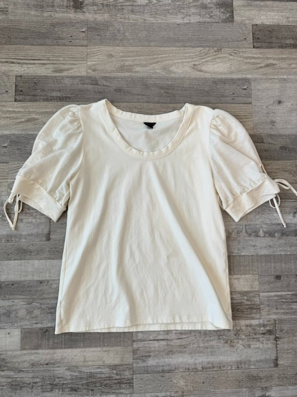 Ann Taylor ivory puff sleeve stretch knit top womens XL N34